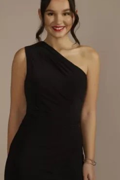 Short One-Shoulder Stretch Jersey Sheath Dress -Kelly Shop WBM3723 BLACK PRTY PROD2 074