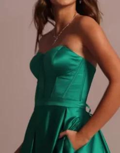 Spaghetti Strap Satin Corset Ball Gown -Kelly Shop WBM3733 Emerald PRTY