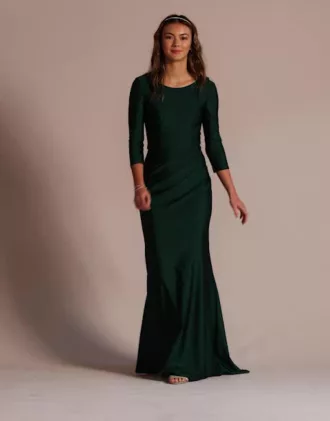 Long Stretch Satin Three-Quarter Sleeve Sheath 4 Long Stretch Satin Three-Quarter Sleeve Sheath - Image 4