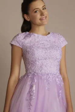 Cap Sleeve Embroidered Lace Tulle Ball Gown 5 Cap Sleeve Embroidered Lace Tulle Ball Gown -Kelly Shop WBM3735 LILAC PRM PROD10 053 V2