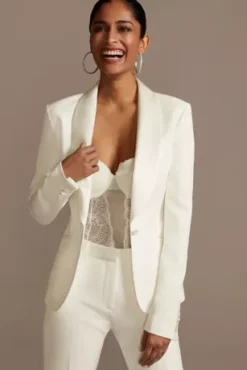 Fitted Satin Shawl Lapel Suit Jacket -Kelly Shop WG3999 IVORY CORE PROD2 080