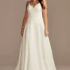 Beaded Back V-Neck Satin Wedding Dress