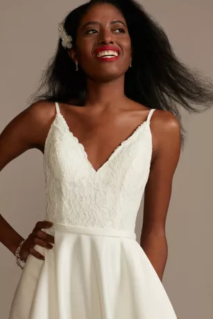 Scalloped Lace Satin Wedding Dress 3 Scalloped Lace Satin Wedding Dress - Image 3