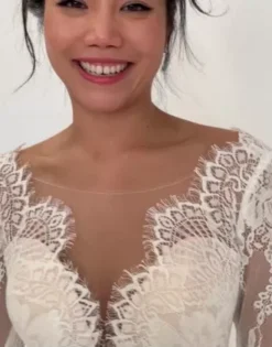 Long Sleeve Plunge Lace Chiffon Wedding Dress -Kelly Shop WG4035 PDP