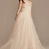 Pleated Bodice Tulle Strapless Plus Wedding Dress