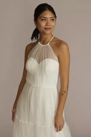 Halter Tulle Wedding Gown With Tiered Skirt 3 Halter Tulle Wedding Gown With Tiered Skirt - Image 3