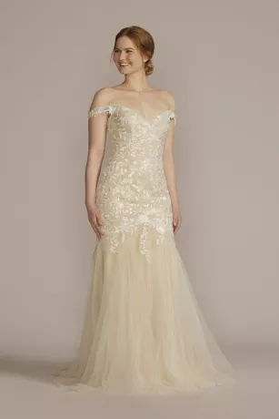 Off The Shoulder Floral Mermaid Wedding Gown 1 Off The Shoulder Floral Mermaid Wedding Gown