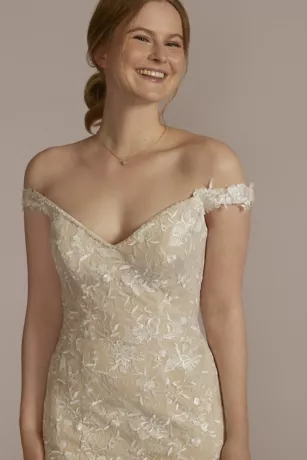 Off The Shoulder Floral Mermaid Wedding Gown 3 Off The Shoulder Floral Mermaid Wedding Gown - Image 3