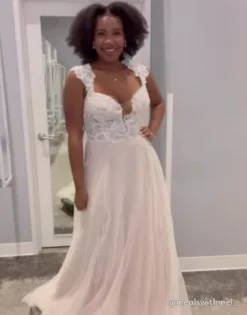 Floral Applique Cap Sleeve Wedding Gown -Kelly Shop WG4065