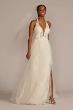 Lace Applique Halter A-Line Wedding Dress