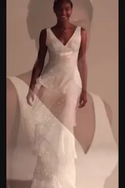 V-Neck Tiered Lace Tank Wedding Dress -Kelly Shop WG4087 SOFTWHITE DBSTU PROD10