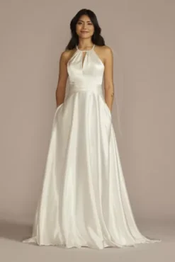 High Neck Satin A-Line Wedding Dress