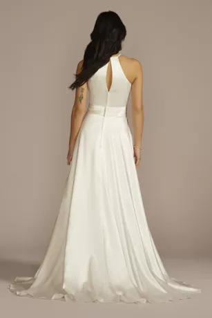 High Neck Satin A-Line Wedding Dress 2 High Neck Satin A-Line Wedding Dress - Image 2