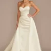 Satin Ruched Bodice Wedding Dress With Overskirt