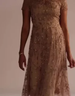 Cap Sleeve Beaded Illusion Tea Length A-Line Dress -Kelly Shop WGIN12K Blush