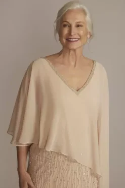 Beaded V-Neck Sheath Gown With Chiffon Capelet -Kelly Shop WGIN2001B BLUSH MOB PROD2 096