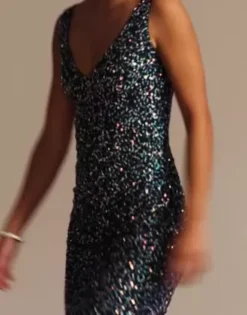 V-Neck Allover Sequin Tank Sheath Dress 7 V-Neck Allover Sequin Tank Sheath Dress -Kelly Shop WGIN202222P Navy 2