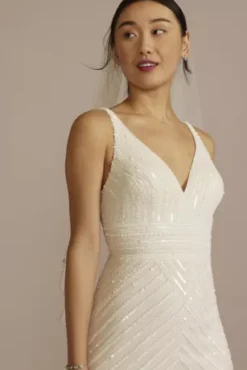 Open Back V-Neck Beaded Sheath Wedding Dress -Kelly Shop WGIN5004 IVORY DBSTU PROD3 063