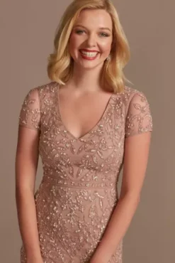 Cap Sleeve Beaded Sheath Dress With Tulle Godets -Kelly Shop WGIN5063 MAUVE MOB PROD7 036