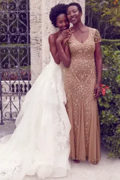 Cap Sleeve Beaded Sheath Dress With Tulle Godets -Kelly Shop WGIN5063 PDP Crop JUNE21 1920x2880