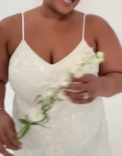 Allover Floral Beaded Godet Sheath Wedding Dress -Kelly Shop WGIN5113 PDP