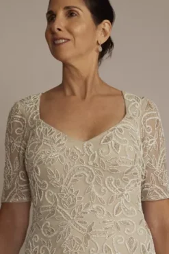 Beaded Godet Gown With Elbow Length Sleeves -Kelly Shop WGINV8321J CHAMPAGNE MOB PROD4 071