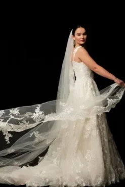 Cathedral Veil With Sequined Lace Appliques -Kelly Shop WPD20244 PDP Crop MAR8 1920x2880